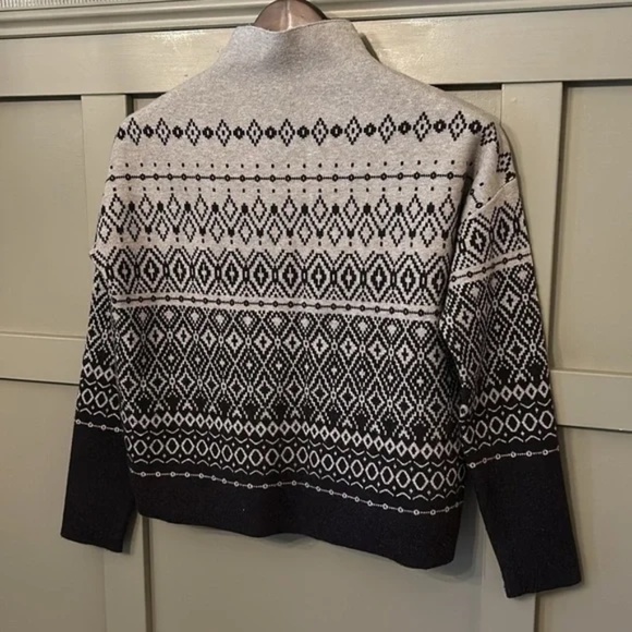 Joie Fair Isle Mock Neck Sweater Super Soft Gray Black Womens Size Medium - Picture 7 of 12